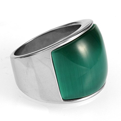Oakky Jewelry Men's Women's Stone Stainless Steel Gemstone Rings, Wide, Silver And Green, Size 9 #TOP2