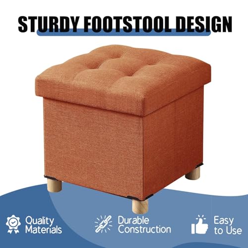 Image of BRIAN & DANY 15 Inches Ottoman with Storage, Square Small Storage Ottoman Foot Rest with Legs, Ottomans Foot Stool for Dorm, Living Room, Entryway (Burnt Orange)