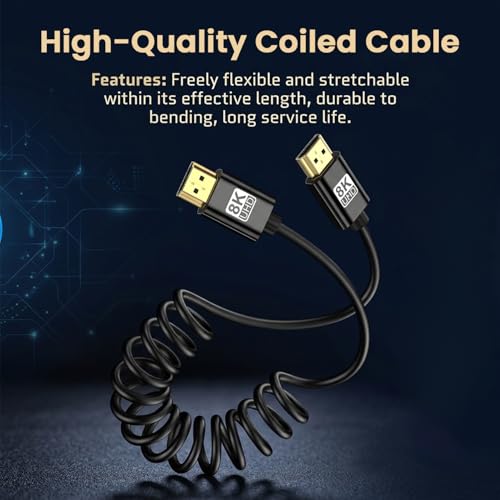 Image of Verilux HDMI Cable 2.1 with Spring, 8k@60Hz, 4k@144Hz, 2K@144Hz UHD Resolution, HDMI 2.1 Cable Supports Audio & Video for Synchronous Transmission for Monitors Gimbals and Video Use