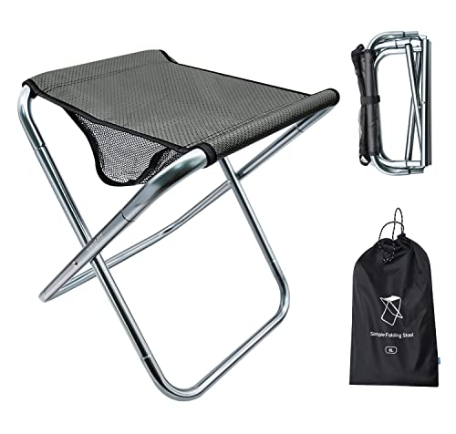 LFSEMINI Adult Camping Stool, 1 Pack/ 2 Pack 16in Height Large Size Folding Stool with Carry Bag, Aluminum Alloy Bracket, 1.5lbs Lightweight, Load Capacity to 330lbs(1 Pack, Grey)