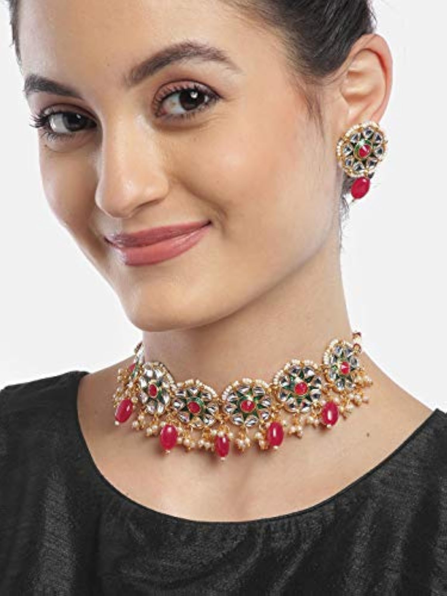 Women's Gold-Plated Ruby Choker Necklace Set, Stylish