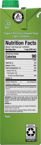 Image of Pacific Foods Light in Sodium Organic Butternut Squash Soup, 32 oz Carton (Pack of 12)