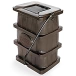 FCMP Outdoor Slim Line Design 45-Gallon Wood Grain Outdoor Home Rain Water Catcher Barrel Flat Back Container with Spigots and Mesh Screen, Brown