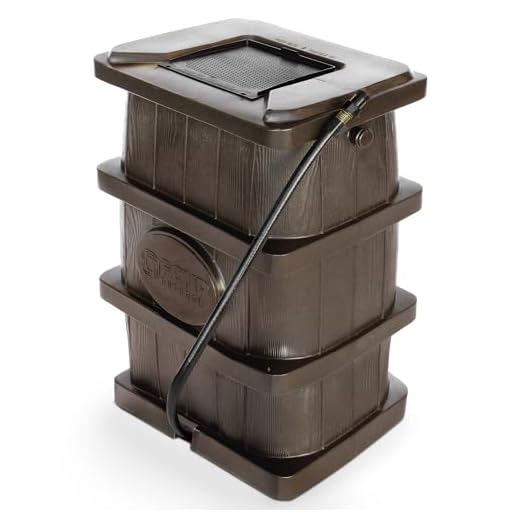 FCMP Outdoor Slim Line Design 45-Gallon Wood Grain Outdoor Home Rain Water Catcher Barrel Flat Back Container with Spigots and Mesh Screen, Brown