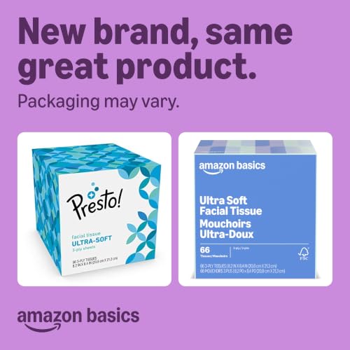 Image of Amazon Basics Ultra 3-Ply Facial Tissue, 66 Count (Pack of 1) (Previously Presto!)