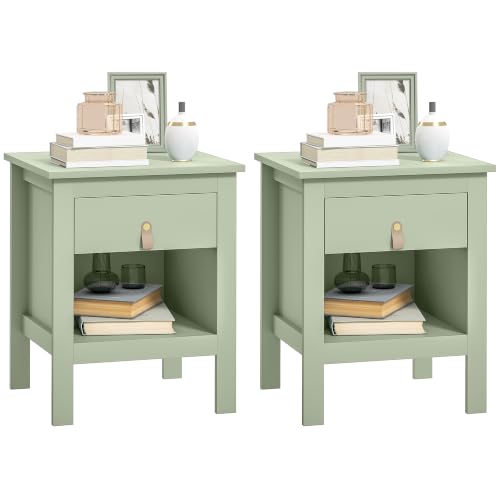 HOMCOM Juego de 2 mesitas de Noche Modernas con cajón 45x40x55 cm Verde