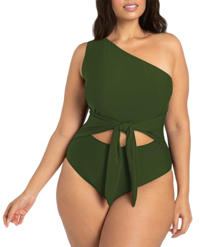 Sovoyontee Women Plus Size One Piece Swimsuit One Shoulder Bathing Suits Cutout Tummy Control Swimwear