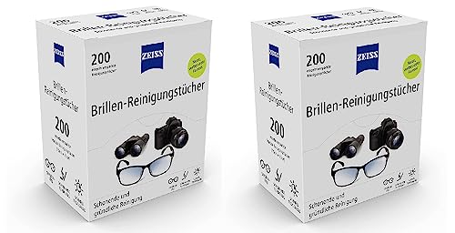 Toallitas de limpieza para gafas de ZEISS para una limpieza suave y profunda de tus lentes, fórmula mejorada, juego de 2 x 200 toallitas