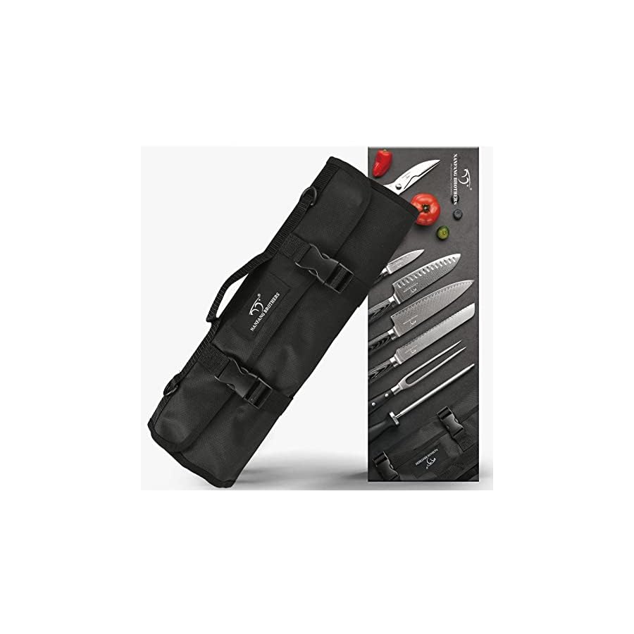 Chef-Knife-Set-8-Pieces-Damascus-Steel-Knives-with-Portable-Knife-Roll-Storage-Bag-Knife-Blade-Guards-Carving-Fork-Knife-Sharpener-and-Kitchen-Shears-for-Outdoor-Camping-BBQ-Travel NANFANG BROTHERS Chef Knife Set with Bag, 8 Pieces Damascus Steel Chef Knives with Portable Knife Roll Storage Bag, Blade Guards, Carving Fork, Sharpener and Kitchen Shears for Outdoor Camping Travel