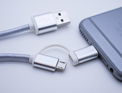 2 in 1 Dual Charging Cord & Data Cable for Android and for iPhone 7 plus/ 7 / 6 / 6 Plus / 5 / 5S / 5C, iPad, iPod, Samsung, HTC, Android, and all micro USB phones. AlphaSigma [Silver] 2017 Release
