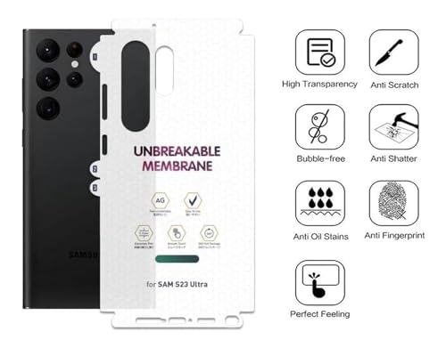 Image of NISHTECH Matte Finish Full Body Cover Back Protector Compatible with Samsung Galaxy S23 Ultra 5G | Unbreakable Membrane Scratch Guard Full Fit Protective, Case Friendly, (Back & Side) (Pack of 1)