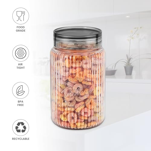 Image of MILTON Olive 2000 Airtight Food Grade Modular Plastic Container | BPA Free, Stackable & Transparent | Wide Mouth with See-Through Lid | Ideal for Cereals, Pulses, Spices, Set of 2, 2000 ml each, Grey