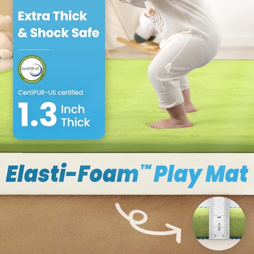 Image of 1.3 inch Thick Baby Play Mat for Floor Playpen, 50x50 Foam Tummy Time Mat, Padded Support Soft Plush Nursery Rug for Infant Kids Toddler Crawling Kick Activity (Light Green)