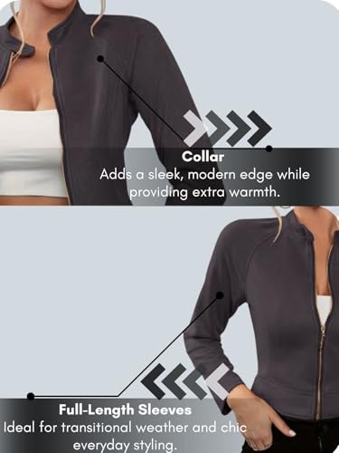Image of Leriya Fashion Slim Fit Zip-Up Women Summer Jacket | Long Sleeve Stand Collar | Casual Biker Style Crop Top Summer Collection for Women | Lightweight Zipper Short Jacket for Office & Everyday Wear