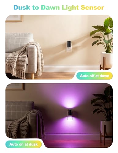 Image of VOLISUN Led Night Light Plug into Wall, 6 RGB Night Lights with Light Sensor, Color Changing Mode, Dimmable Night Light for Christmas, Halloween, Holiday Decor, Hallway, Bedroom Black 2 Pack