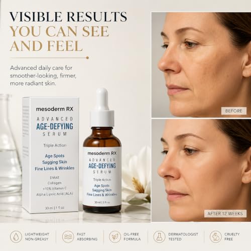 Image of Advanced Age-Defying Serum, Triple Action Anti Aging Face Serum with DMAE, Collagen & Vitamin C, Firming Serum for Age Spots, Sagging Skin, Fine Lines & Wrinkles, All Skin Types, 1 fl oz