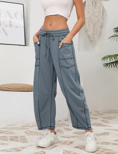 Athlisan Womens Baggy Barrel Pants Wide Leg Lounge Drawstring Sweatpants with Pockets2