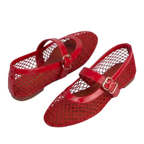 Image of EMMA NEW YORK Mesh Ballet Flats for Women, Mary Jane Mesh Ballet Flats Shoes for Women with Buckle Strap