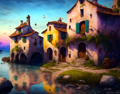 Vieux village italien de pêcheurs poster sur toile 58x90 cm décoration murale Italie