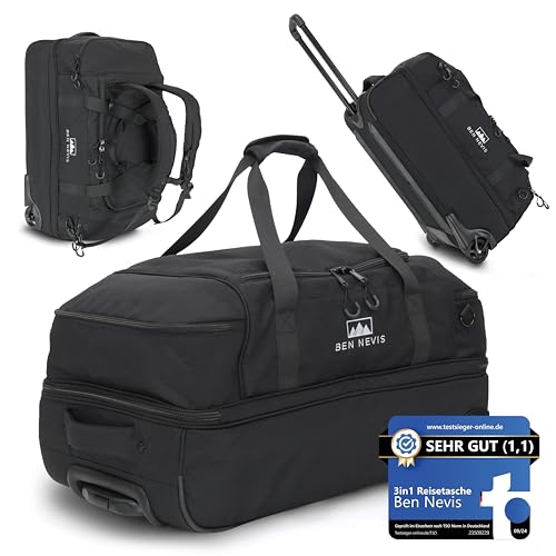BEN NEVIS Reisetasche mit Rollen 80l [Recycelt] – 3-in-1 Tasche & Trolley & Rucksack |...