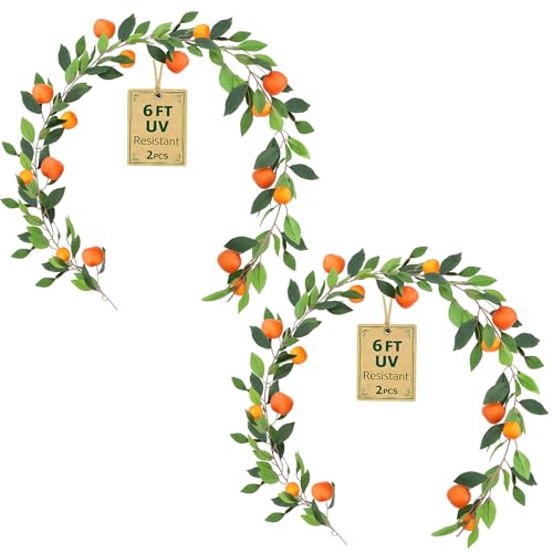 2PCS Artificial Orange Christmas Garland 12Ft Realistic Fake Orange Wreath