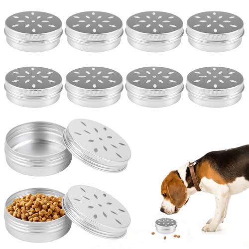 RUNEAY Hundetraining Zubehör Geruchstrainingskoffer für Hunde Runde Metalldosen mit Belüftungslöchern Aluminium Hundeduft Dosen Agility-Trainingsgeräte für Schnüffelhunde und Geruchsspiele 10 Stück