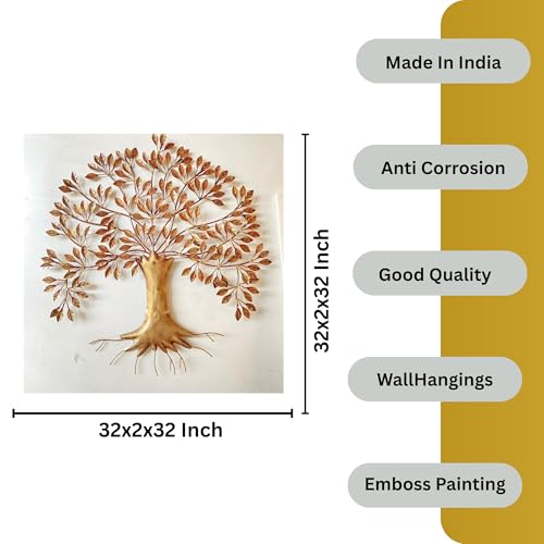 Image of Bharat Art Metal Iron Root Tree Wall Art | Handcrafted Metal Wall Sculpture for Living Room, Bedroom, Office, Hotels & Cafe | Multicolor Wall Hanging (32 x 2 x 32 Inch) W123