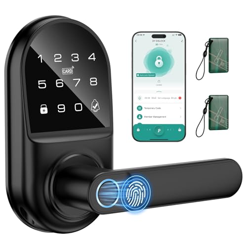 Smart keypad Door Lock with Handle，Fingerprint Keyless Entry Digital Lock with Built-in doorbell for Front Door,Bedroom,biometric Door knob, APP Control