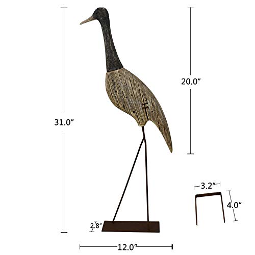 E-View Garden Heron Statue Outdoor Wood Standing Bird Sculptures - Backyard Porch Patio Pond Decorations Yard Art Wooden Heron Lawn Decor, 31Inches High #TOP4