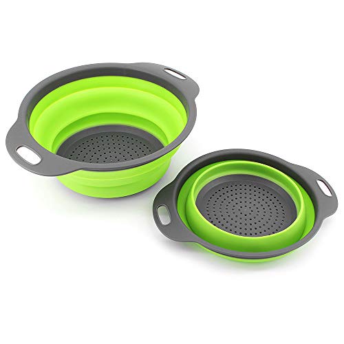 ShawFly Cesta de Drenaje Plegable Juego de colador Plegable Cesta de Comida de Frutas y Verduras Cesta de Lavado de 2 Piezas, para escurrir pastas, Vegetales y Frutas (Verde)