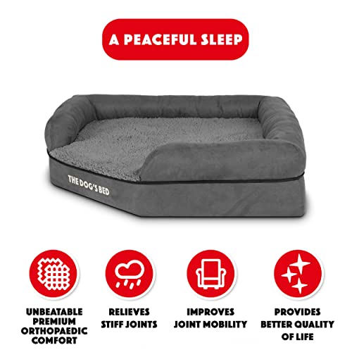 The Dog's Bed Orthopädisches Eck-Hundebett, Memory-Schaum, Wasserdicht, Mittel, Schwarzer Plüsch, lindert Schmerzen Bei Arthritis und Hüftdysplasie Therapeutisch Unterstützend, Tierärztlich Zugelassen