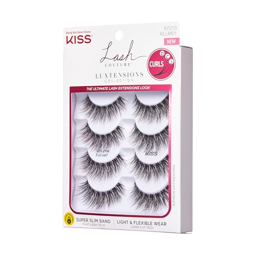KISS Lash Couture LuXtensions Collection False Eyelashes Multipack, Flat Lash Technology, Super Slim Lash Band, Real Lash Extension Fibers, Reusable Strip Lashes, 'Volume Full Set', 4 Pairs - Image 3
