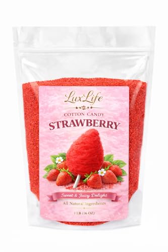 Strawberry Cotton Candy Sugar Floss – 1 lb Bulk Bag – Naturally Flavored & Colored with Cochineal Carmine & Beta-Carotene – Cotton Candy Machine Sugar for Parties & Events – USA Distributed