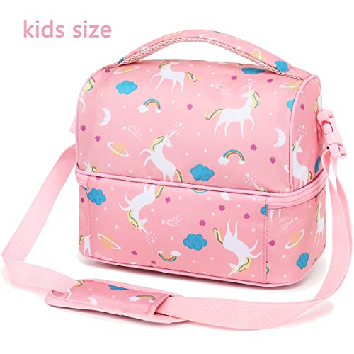 Flowfly Kids Double Decker Cooler Insulated Lunch Bag Large Tote For Boys, Girls, Men, Women, With Adjustable Strap, Unicorn #TOP5