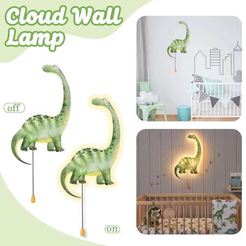 Image of Aurelema Dinosaur Night Light Wall Lamp Sleeping Nursery Lighting Cute Floating Battery Operated Hanging Lamp for Baby Boys Girls Bedroom Room Nursery Wall Decorations