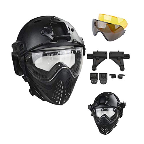 Yaad Tactical Quick Helmet with Paintball Mask 3 Goggles Interchangeable Multi-Lens Protection Full Face Anti-Fog Training, Air Soft, Paintball, Hunting, Shooting Tactical Activities