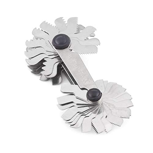Gewindesteigungslehre aus Edelstahl, 52 Stück 60° Metrisch & 55° Zoll, Messbereich 0,25-6,00mm, mit Magnethalterung für Drehmaschine Gewindeprüfung