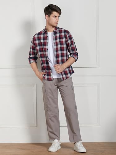Image of Dennis Lingo Men Cotton Lycra Solid Stretchable Cargo Trousers