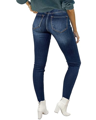 Roskiky High Waist Jeans Damen Skinny Hose Elegant Leggings Blau Dunkelblau XL