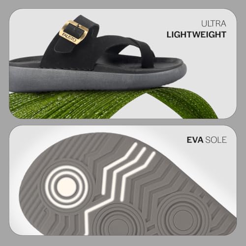 Image of FAUSTO Men Toe Ring Criss Cross Buckle Strap Side Stitched Waterproof Summer Slip On Sandals|Comfort Sole|Lightweight Slippers for Rainy Monsoon Season