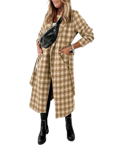 Image of Ladiyo Womens Classic Coat Lapel Collar Open Front Belted Long Jacket