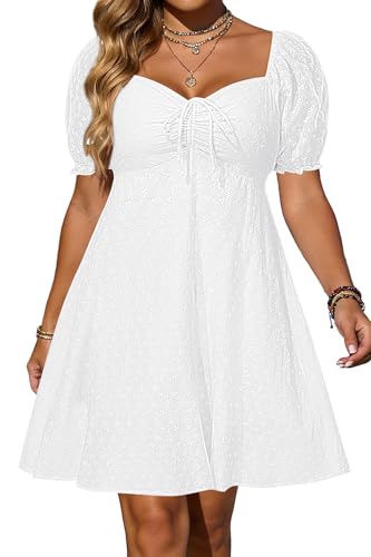 Pinup Fashion White Graduation Dress Bridal Shower Summer Eyelet Puff