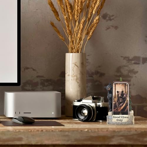 Support de téléphone rustique ours noir accessoire de cabane en résine - 5