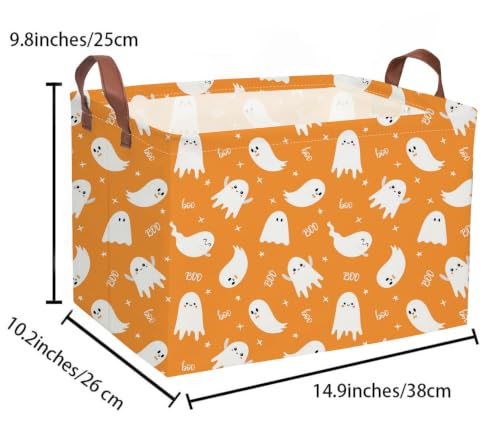 Image of Rectangle Halloween Baskets Ghost Basket Cute Storage Bin Fish Box for Room Decor Gift Basket(yellow ghost)