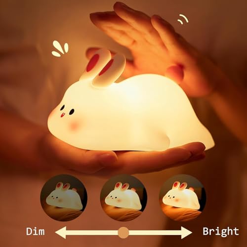 Image of DotCom Kids Night Light Lamp | Rechargeable LED Bedside for Children's Bedroom | Ideal Gift for Boys, Girls, Toddlers, and Nursery (Cute Rabbit) | Silicone | Pink