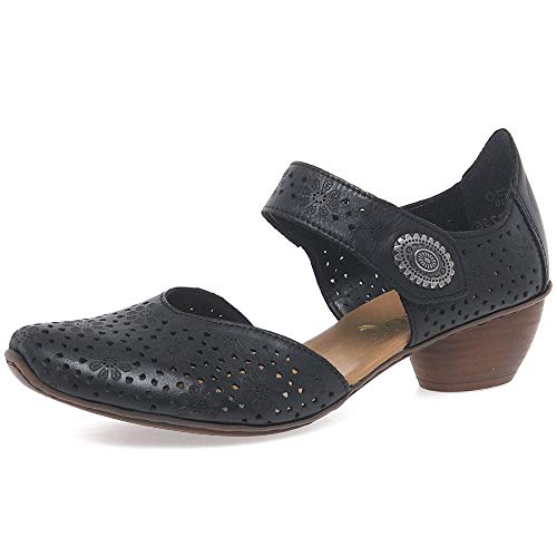 Image of Rieker 46778 Sina Women's Heels - Sling-Backs, Leather Upper, Hand-Woven Design, Anti-Stress Comfort, Flexible Sole, Secure Fit, and Timeless Everyday Style