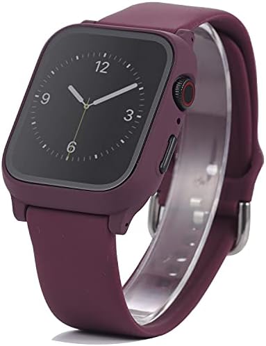 3 in 1 for Apple Watch Band with Case Built-in Screen Protector 40mm,SmartWatch Silicone Men Women Sport Wrist Strap & PC Hard Bumper Cover & Tempered Glass Screen Protector for iWatch SE Series 6 5 4 (Rose Purple, 40mm)