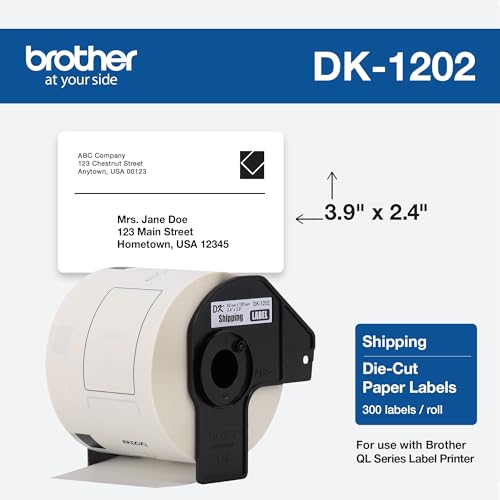 Image of Brother Genuine DK-1202 Die-Cut Shipping Paper Labels, Long Lasting Reliability, 300 Labels Per Roll, (1) Roll per Box