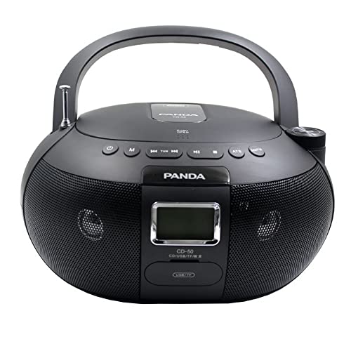 Portable Top Loading CD Boombox with AM/FM Stereo Radio in Black CD-R/CD-RW/MP3 Compatible LCD Display AUX Port Supported USB/TF