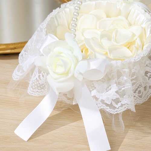 image for BINSUNS 1 Pack Wedding Flower Girl Basket with 200Pcs Silk Petals, Pea